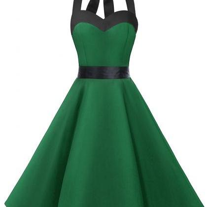 50s Vintage Rockabilly Style Halter Dark Green Retro Dress on Luulla