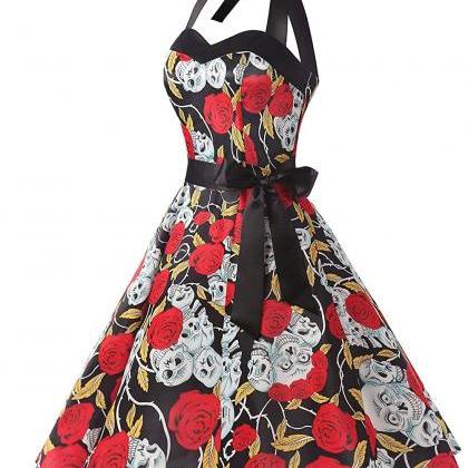 50s Rockabilly Style Halter Floral Print Vintage Swing Dress on Luulla