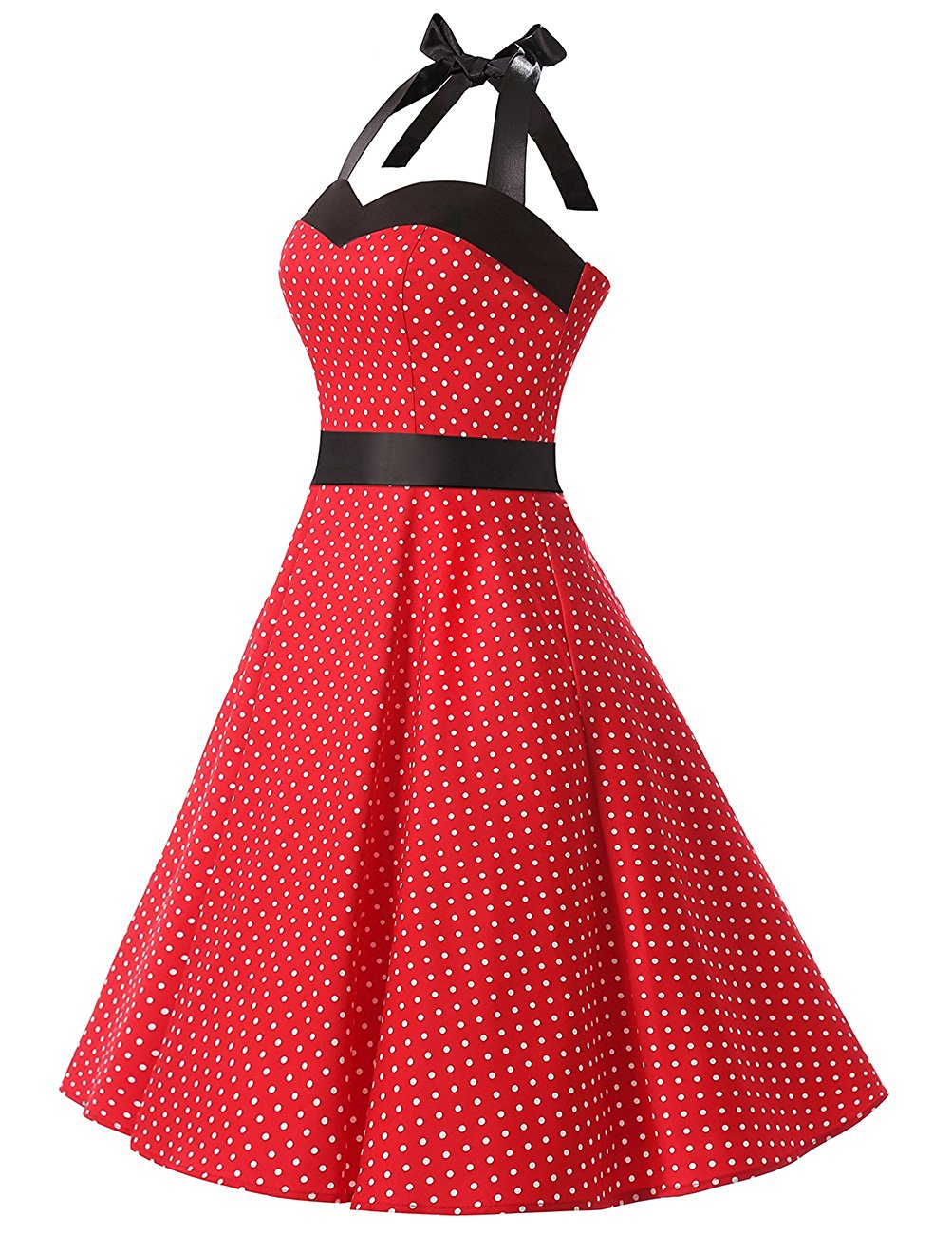 50s Vintage Style Halter Red Polka Dots Rockabilly Swing Dress on Luulla