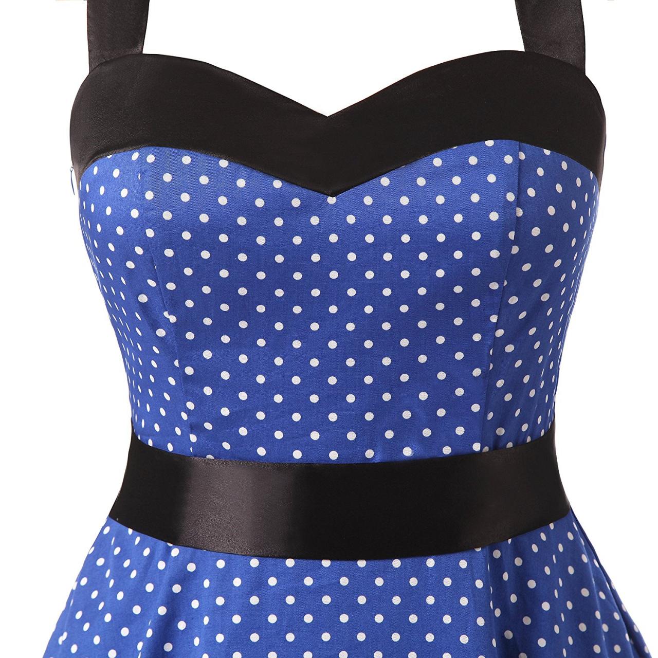 50s Vintage Rockabilly Style Halter Polka Dots Party Dress on Luulla