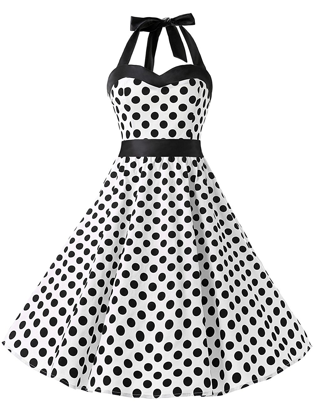 50s Vintage Style Halter White Polka Dots Swing Party Dress on Luulla