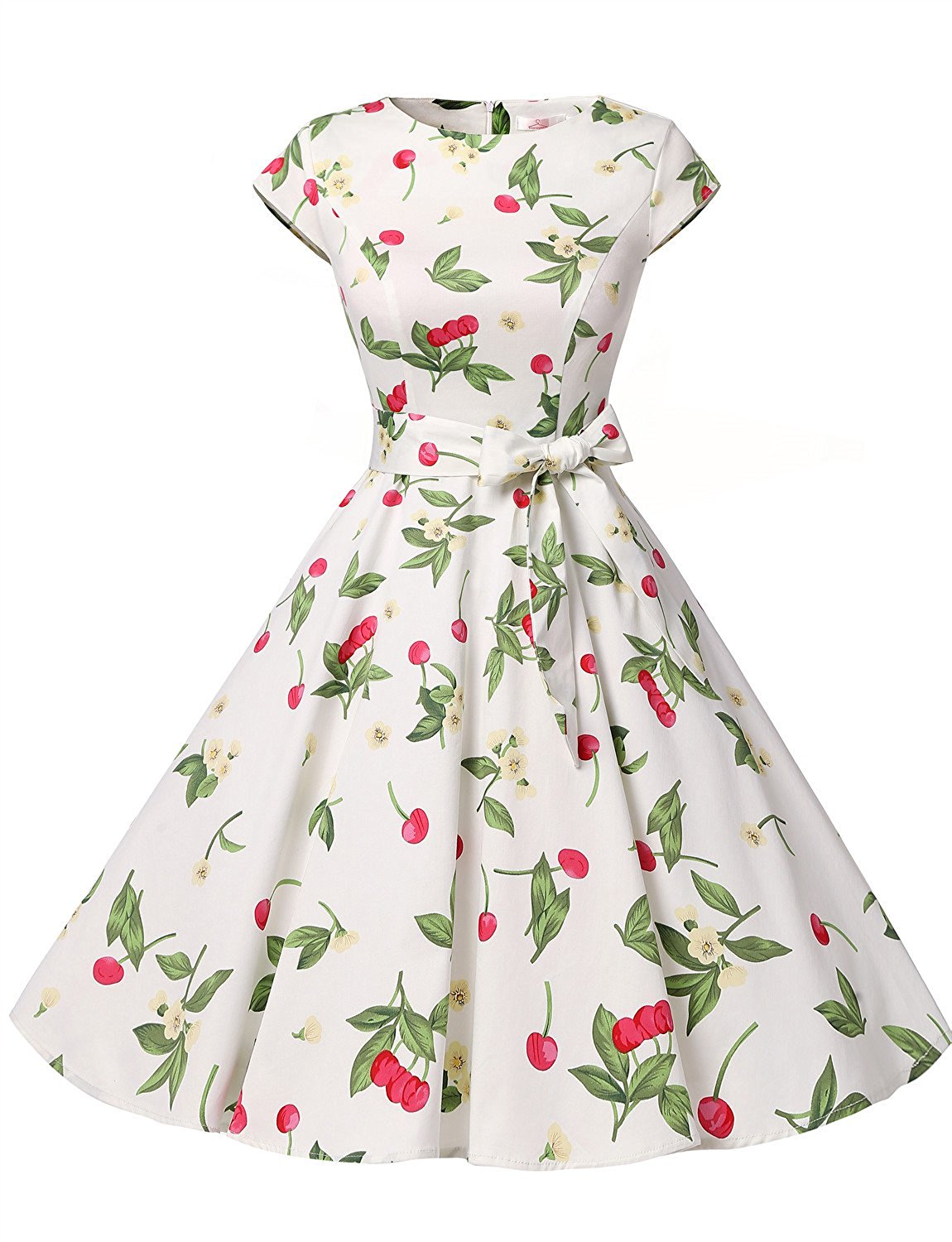 50s Vintage Style Scoop Cap Sleeves Floral Print Swing Dress With ...