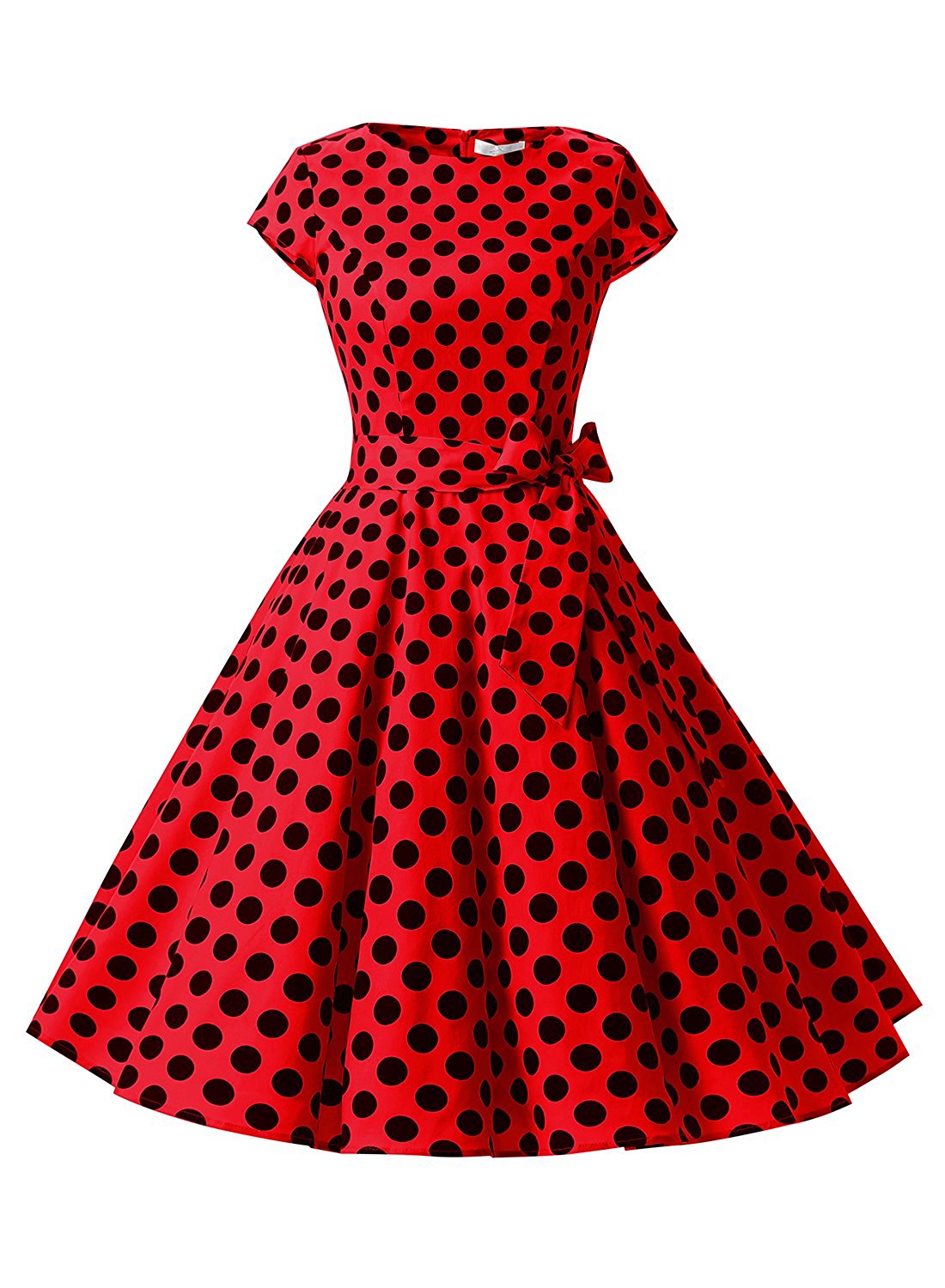 50s Fashion Rockabilly Style Red Polka Dots Vintage Dress With