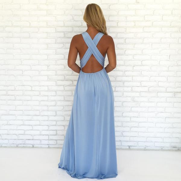 Simple A Line V Neck Sleeveless Split Side Floor Length Prom Dress On