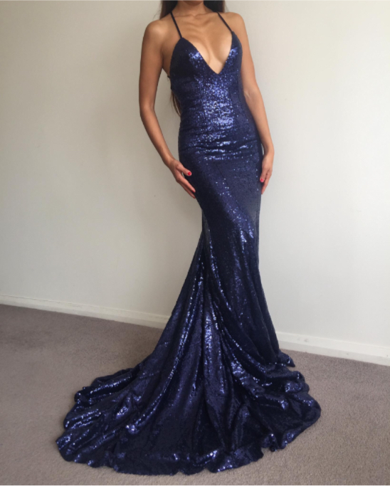royal blue sequin prom dress