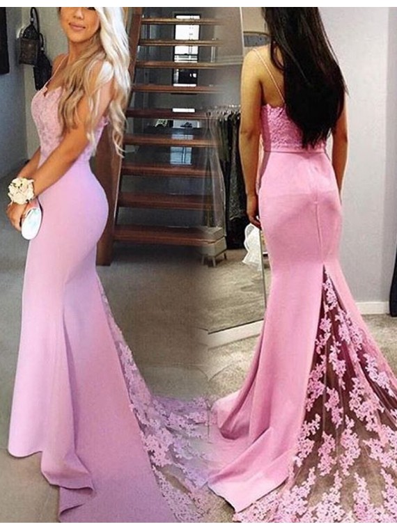 Shiny Pink Mermaid Spaghetti Straps Prom Dresses MP821