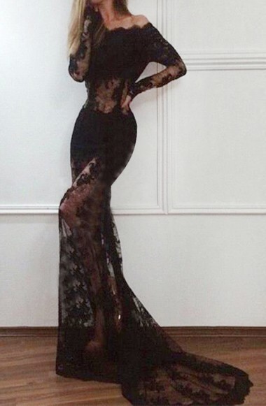 black mermaid gown with train