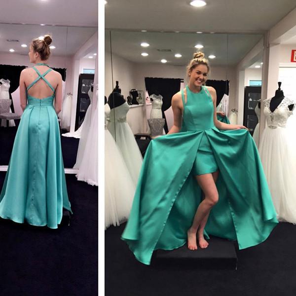 green prom dresses slit side criss cross main image 0