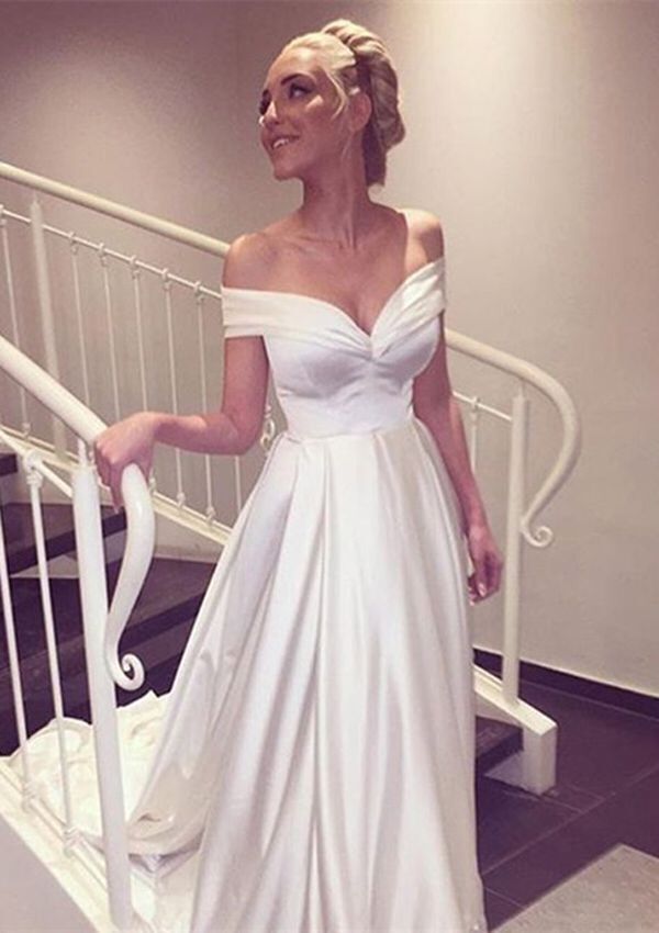 long white satin gown