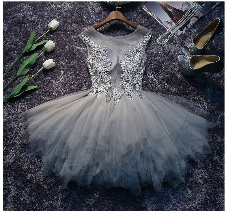 Sexy A-line Scoop Sleeveless Tulle Short Homecoming Dress With ...