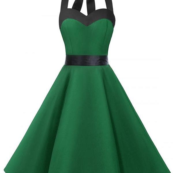 50s Vintage Rockabilly Style Halter Dark Green Retro Dress on Luulla