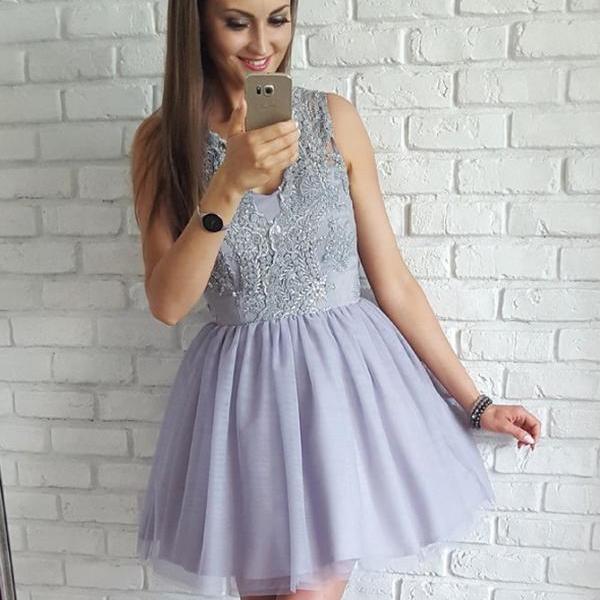 A-Line Ivory Square Neck Sleeveless Short Homecoming Dress