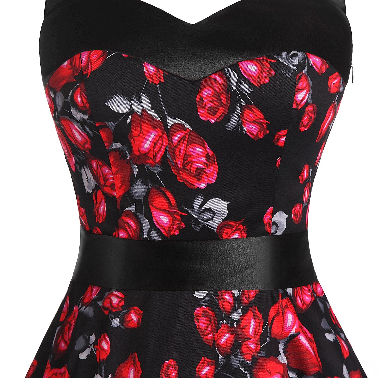 50s Vintage Rockabilly Style Halter Black Floral Print Party Dress on ...