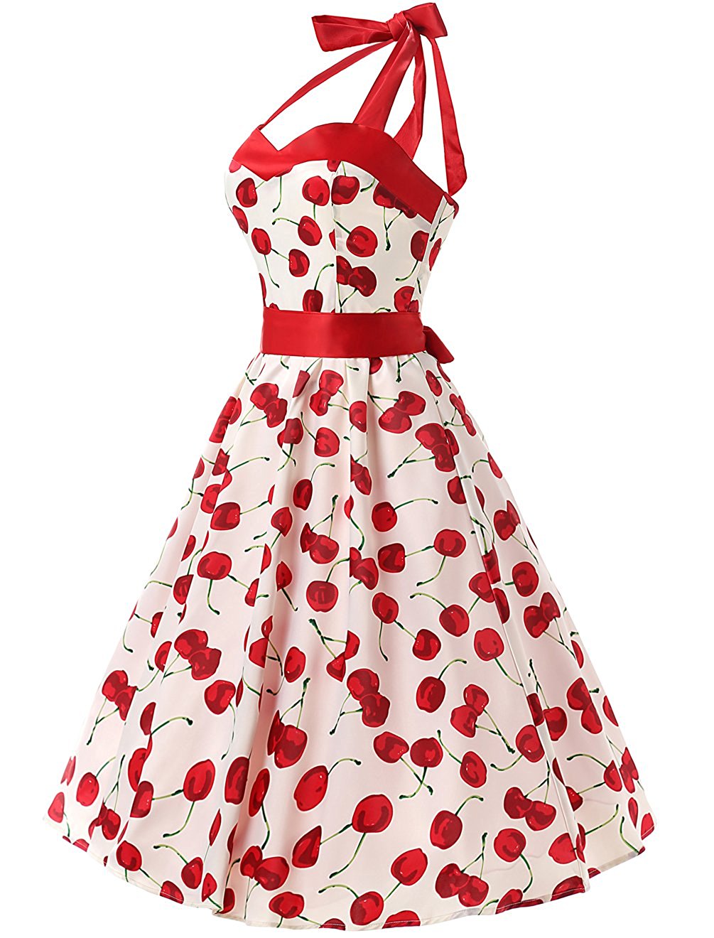 50s Vintage Style Halter White Cherry Print Swing Retro Party Dress On Luulla 