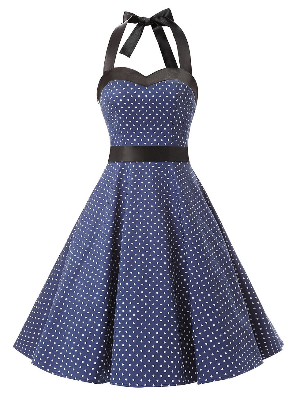 50s Vintage Style Halter Navy Blue Polka Dots Party Dress on Luulla