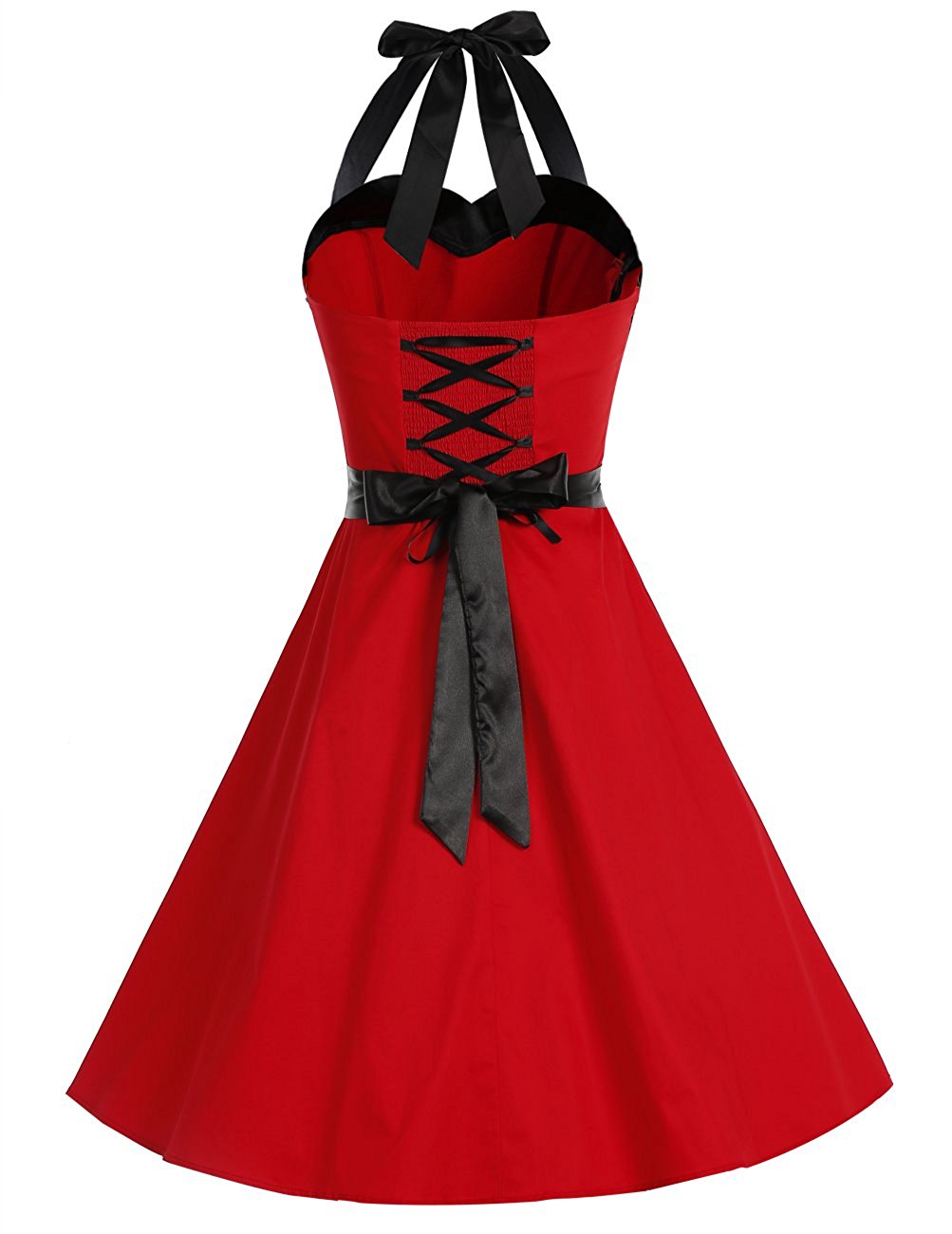 50s Vintage Rockabilly Style Halter Red Swing Retro Dress on Luulla