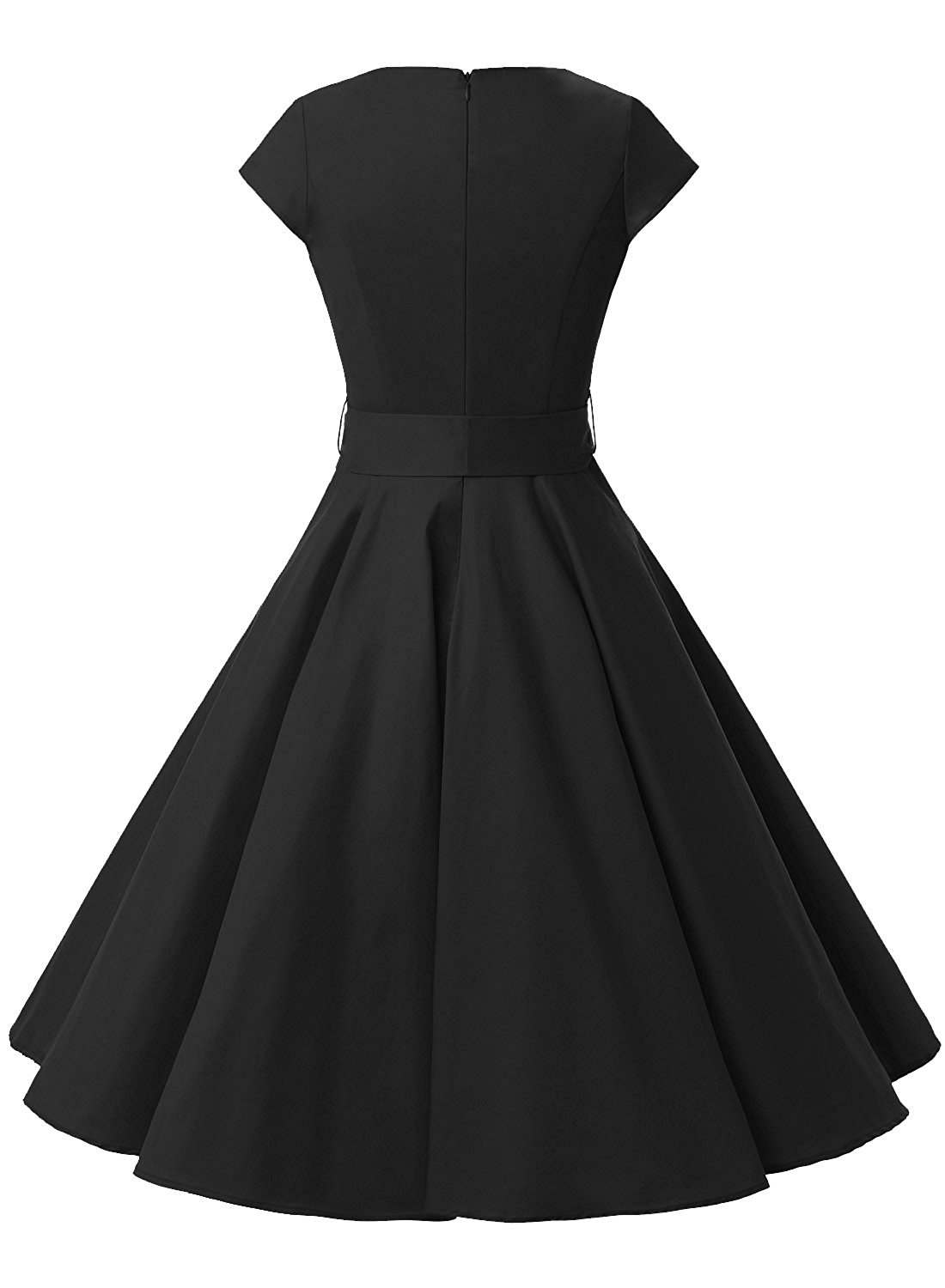 50s Vintage Style Scoop Cap Sleeves Black Swing Retro Dress With ...