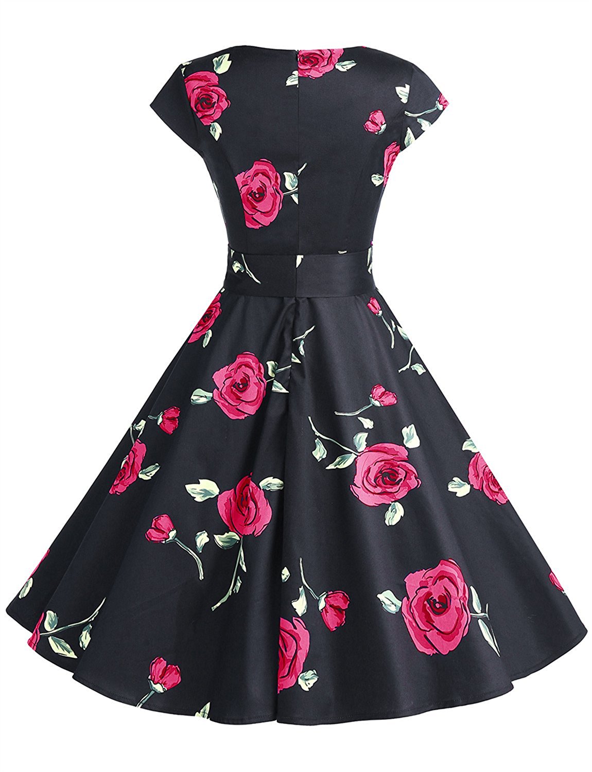 50s Vintage Style Scoop Cap Sleeves Floral Print Swing Dress With ...