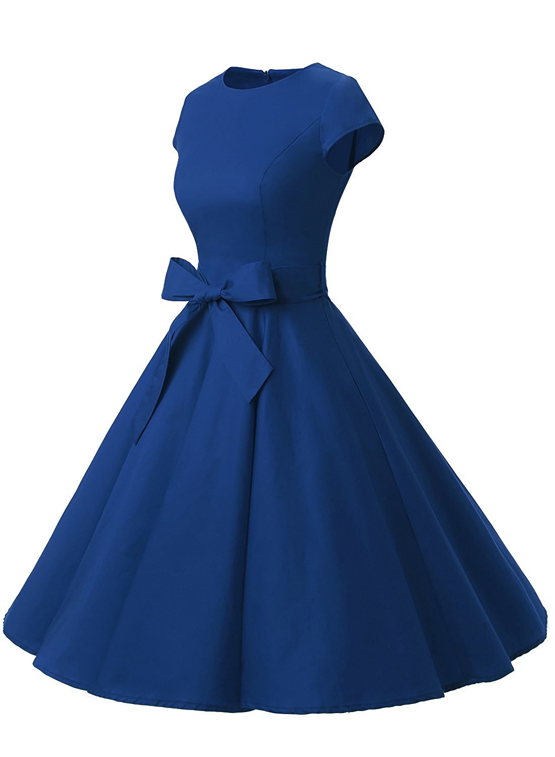 50s Fashion Retro Style Scoop Neck Blue Vintage Swing Dress With ...