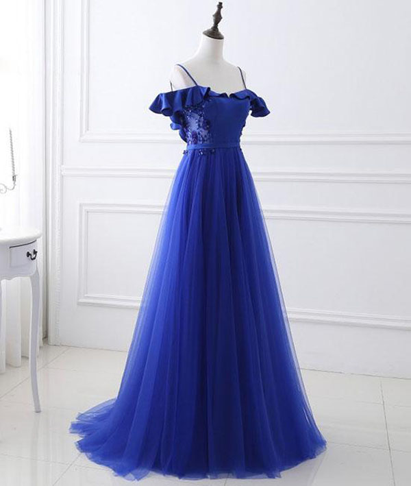 Elegant A-Line Off-The-Shoulder Royal Blue Long Prom/Evening Dress With